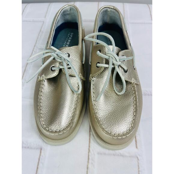 NWT Sperry A/O gold leather sneakers size 5M - Picture 5 of 11